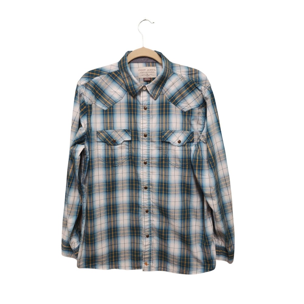 Cowboy Cody James Mens Blue Plaid Long Sleeve Western Pearl Snap Shirt Large